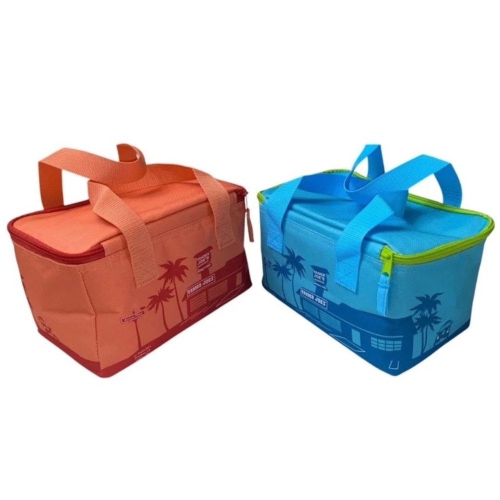 Trader Joe's 2 Mini Insulated Bag Peach & Teal Tote